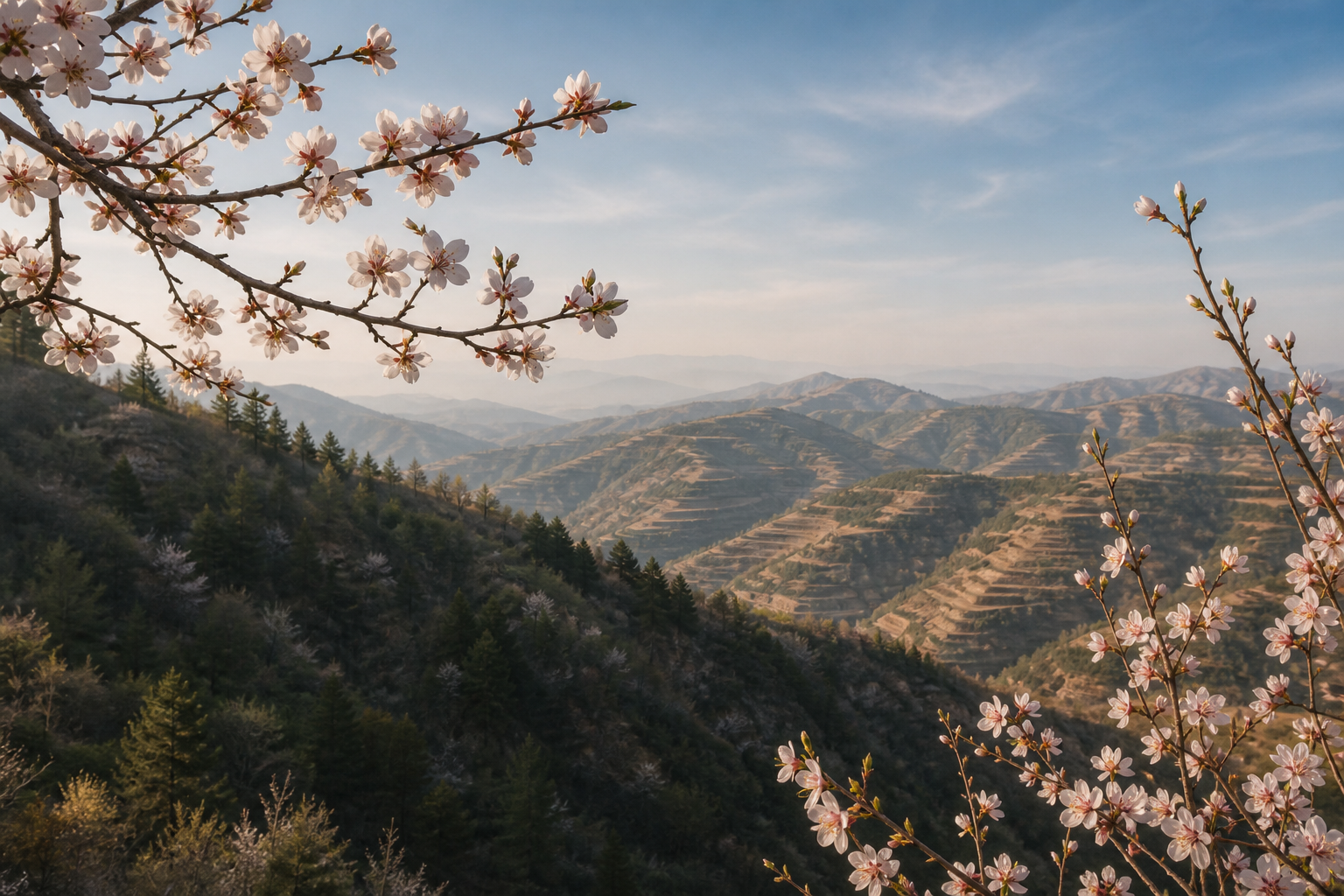春日花开与远山